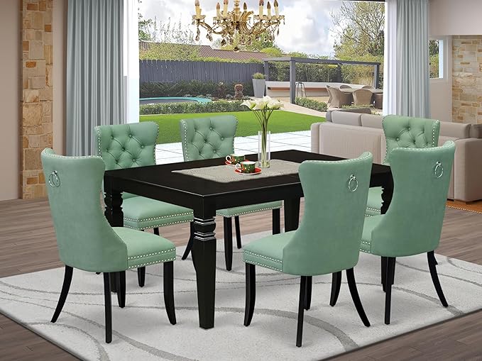 East West Furniture LGDA7-BLK-22 7 Piece Dining Table Set Consists of a - Image 2
