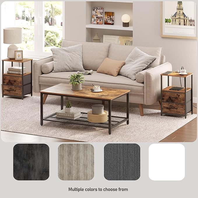 TUTOTAK LED End Table with Charging Station, Nightstand with Cloth Drawer - Image 7