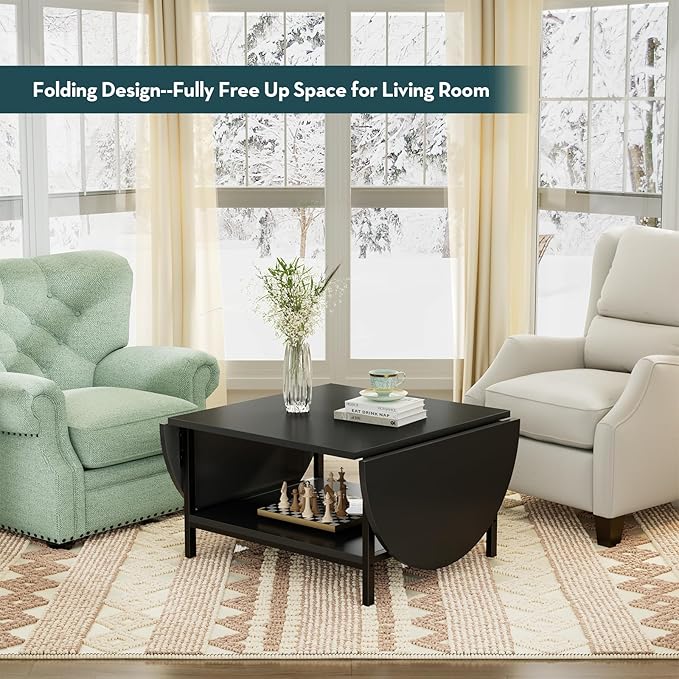 SAYGOER Black Coffee Table Modern Extended Coffee Tables - Image 3
