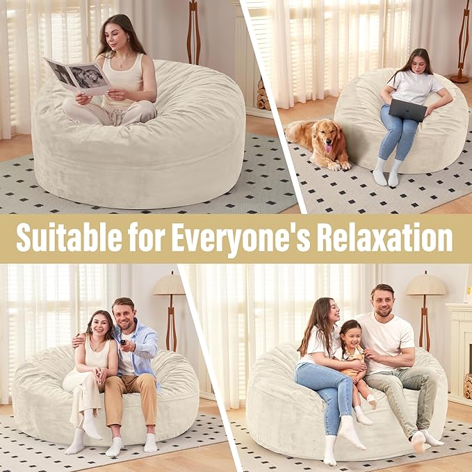 HABUTWAY Bean Bag Chair: Giant 6' Memory Foam Furniture Bean Bag Chair - 6Ft - Image 5