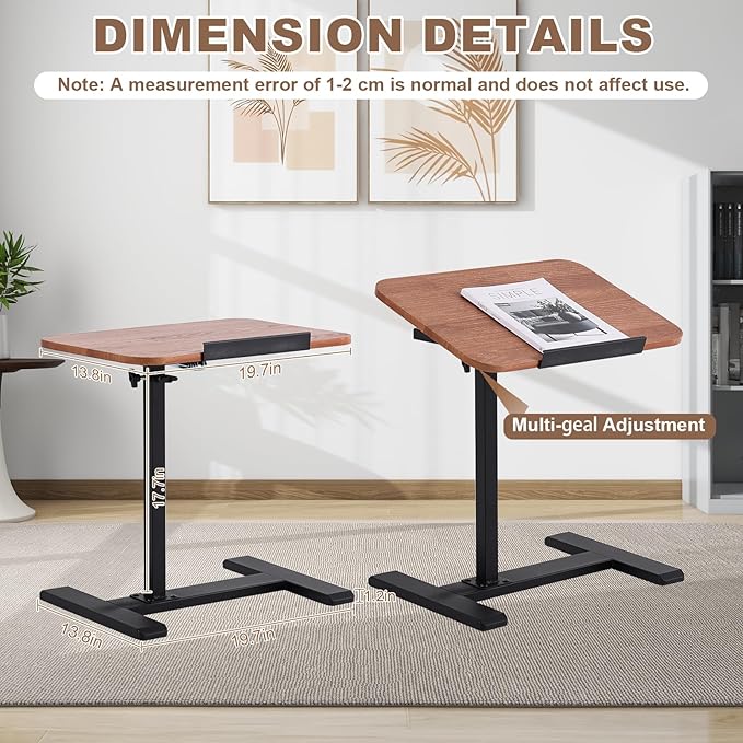 Solid Wood C-Shaped Side Table, 360° Rotating TV Tray Table, Height-Adjustable - Image 2