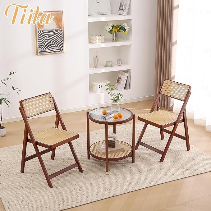 Tiita Rattan Dining Chairs Set of 2, Mid Century Modern Folding Chair, Bamboo - Image 7