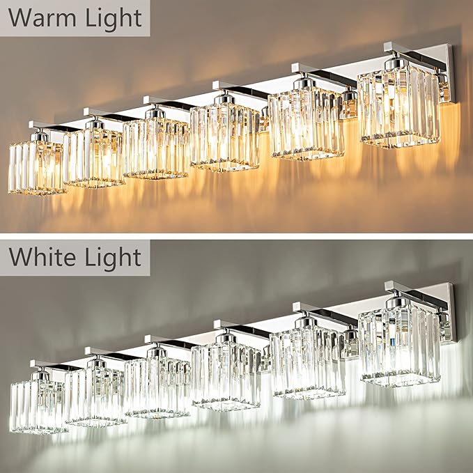 Modern 6-Light Chrome Crystal Bathroom Vanity Light Fixtures - Image 2