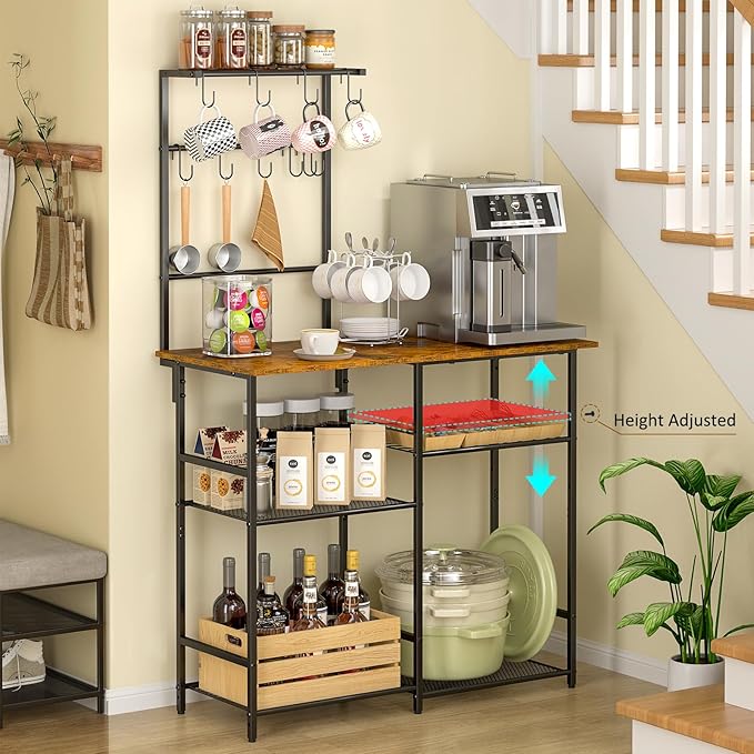 Baker's Rack for Kitchen with Storage, Microwave Stand with Adjustable Shelves - Image 6