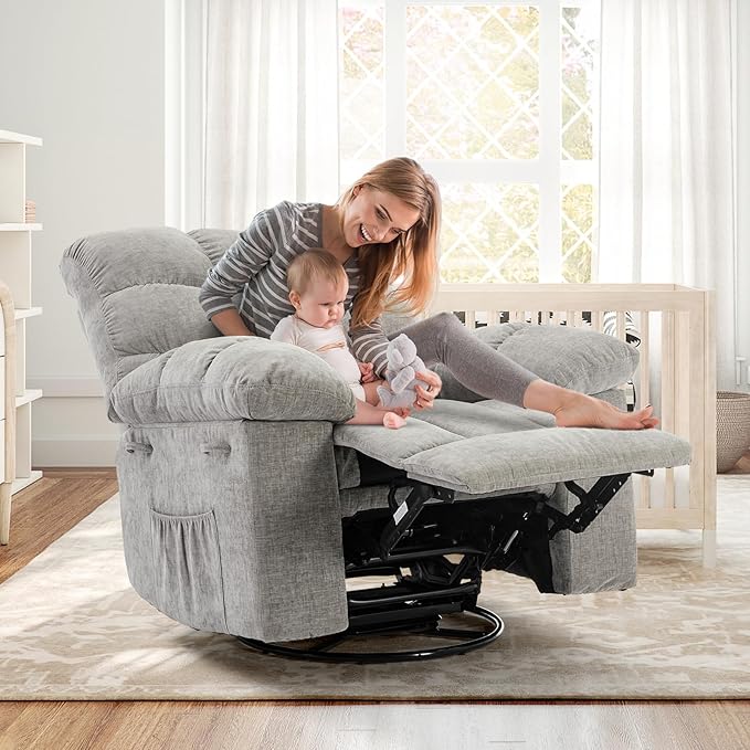 Rocking Recliner Chair, 360° Swivel Rocker Chair - Image 8
