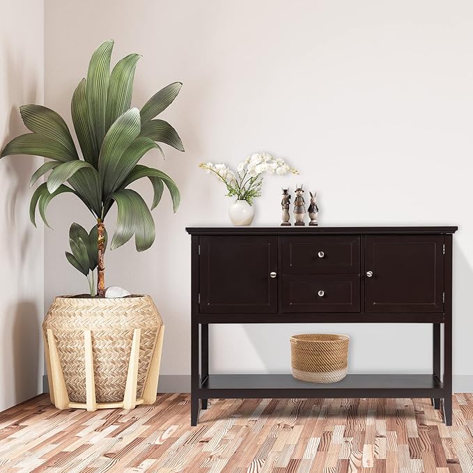 COSTWAY Buffet Sideboard, with 2 Wood Storage Drawers & Open Shelf, Console - Image 4