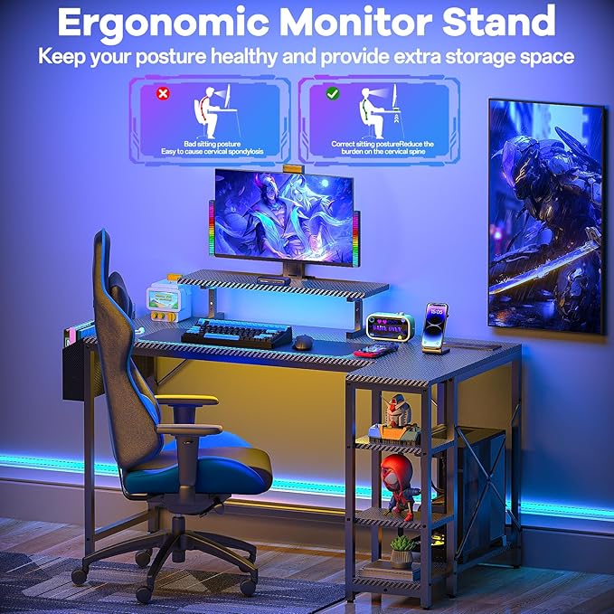 40 inch Gaming Desk with USB Power Outlet and LED Light- Reversible L Shaped - Image 7
