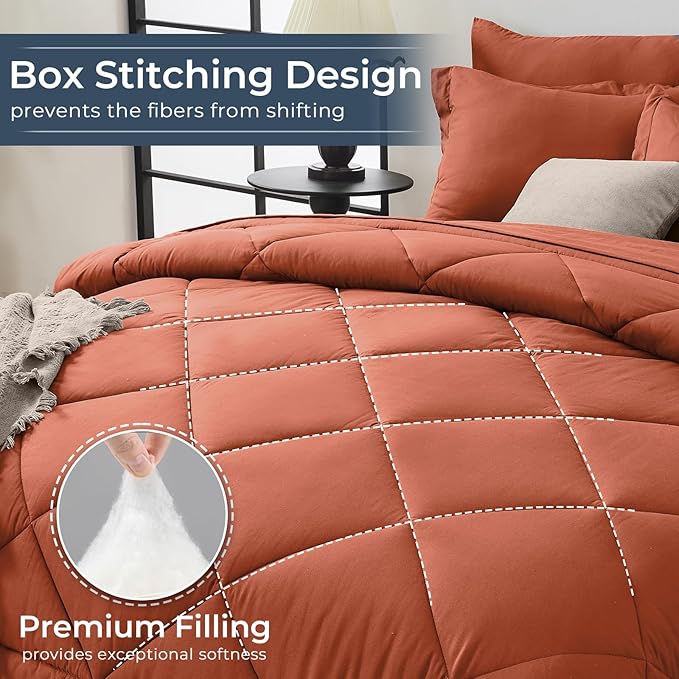 HEVUMYI Burnt Orange Queen Comforter Set - Image 4