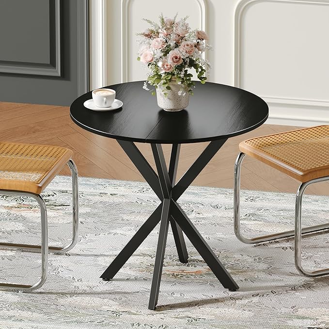 Unovivy 31.5" Black Small Round Dining Table by Unovivy