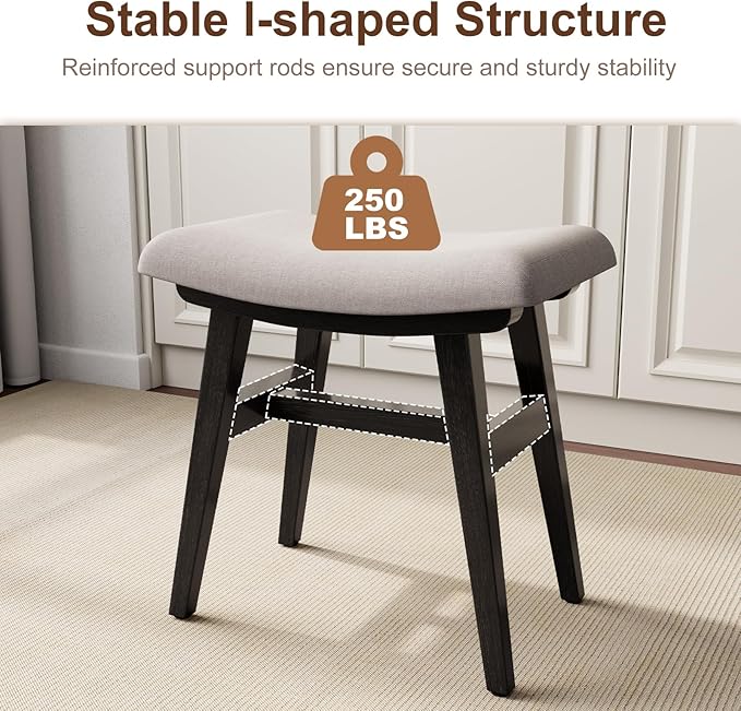 Solid Wood Small Vanity Stool, Compact Makeup Chair - Image 7