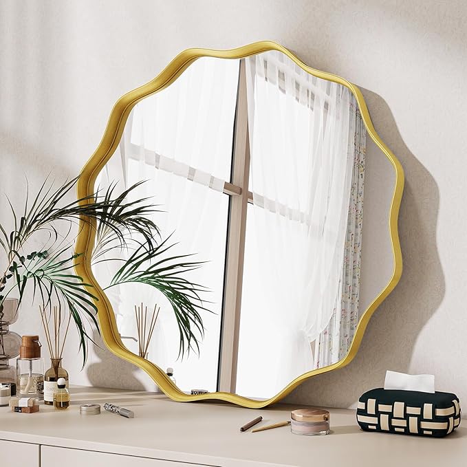 Round Wavy Mirror, 20 Inch Metal Frame Circle Mirror, Round Wall Mounted by Unknown