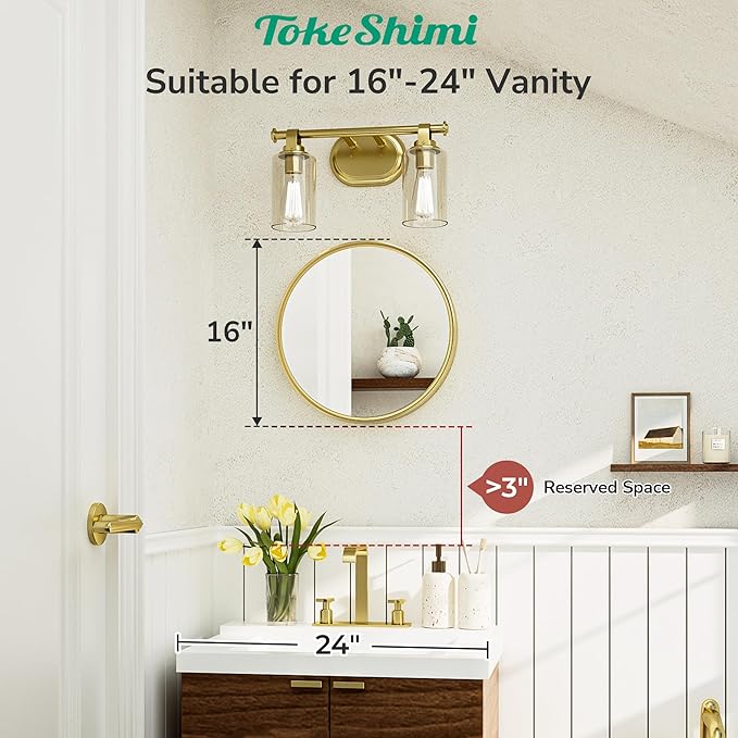 TokeShimi 16 in Round Gold Mirror Framed, 16 x 16 Shatterproof Circle Bathroom - Image 2