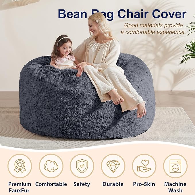 Bean Bag Cover, Faux Fur Comfy Bean Bag Chairs - Image 5