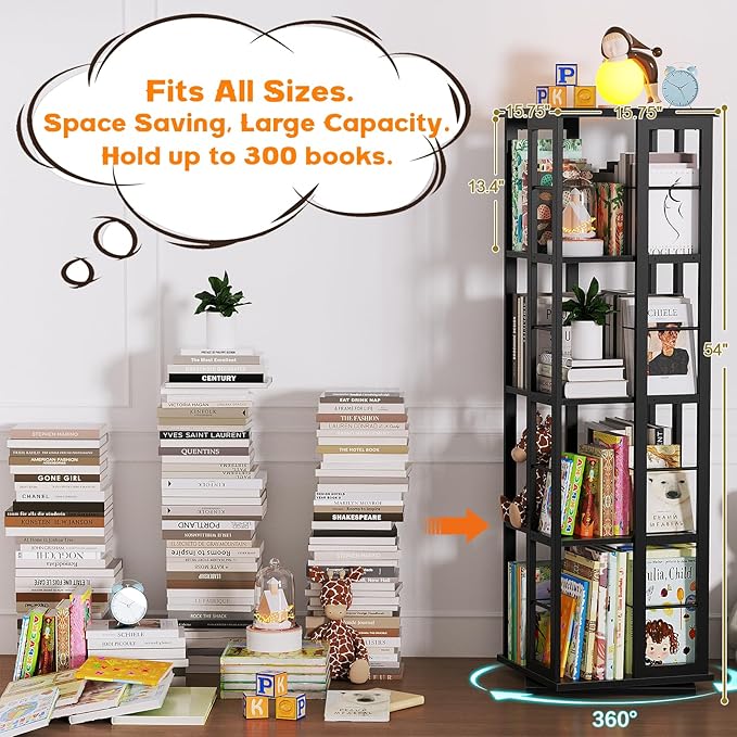 Aheaplus Rotating Bookshelf, 360 Display Wood Spinning Bookshelf, Floor - Image 4