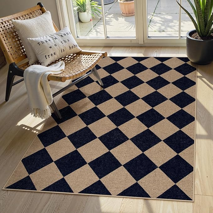 Lahome Checkered Easy Jute Entry Rug, 3x5 Black Outdoor Patio Rug by Lahome