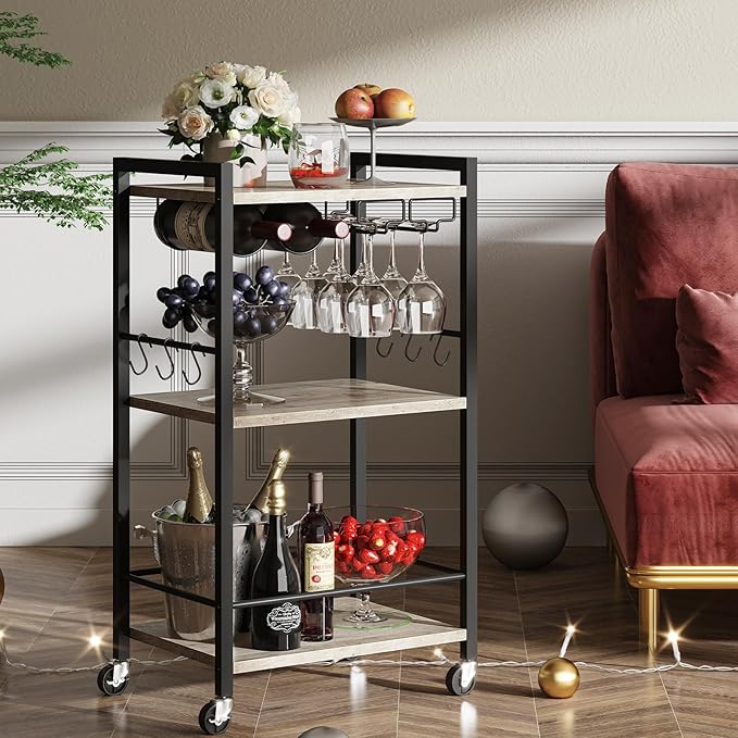 TUTOTAK Bar Cart, Home Bar Serving Cart, Small Wine Cart - Image 2