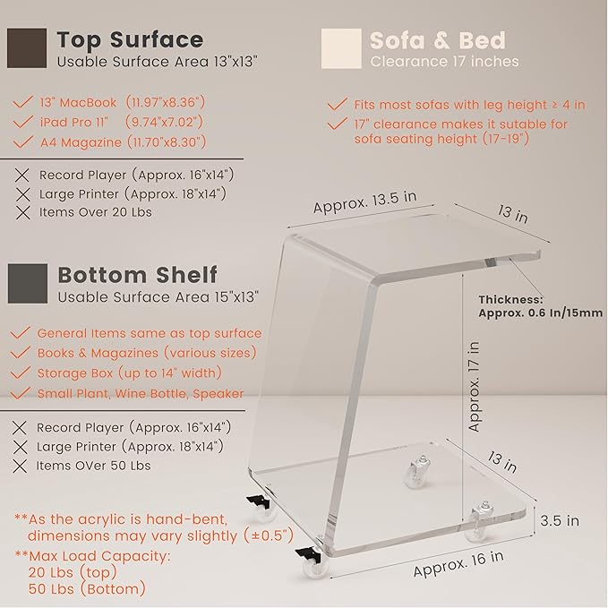 2-Pack Clear Acrylic C Shaped Side Table - Image 3