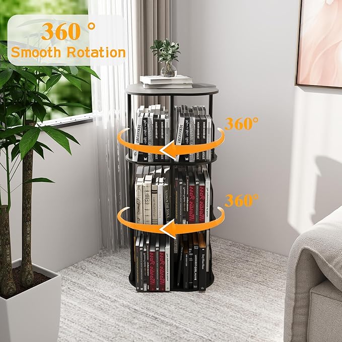 3-Tier Rotating Bookshelf, 360 ° Display Stackable Spinning Bookshelf Tower - Image 4