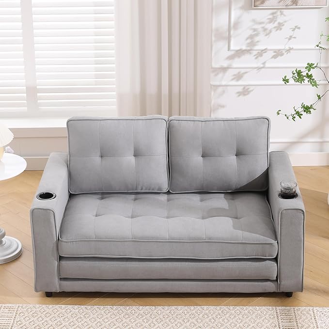 ERYE Modern Upholstered Loveseat Sofa Foldable Convertible Floor Sofabed - Image 3