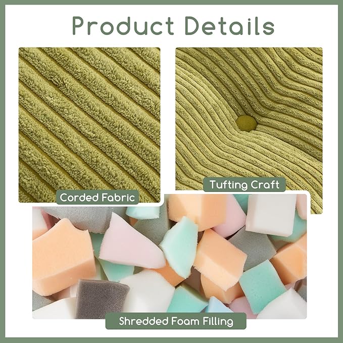 HIGOGOGO Square Stuffed Pouf Ottoman, Corduroy Poufs - Image 3