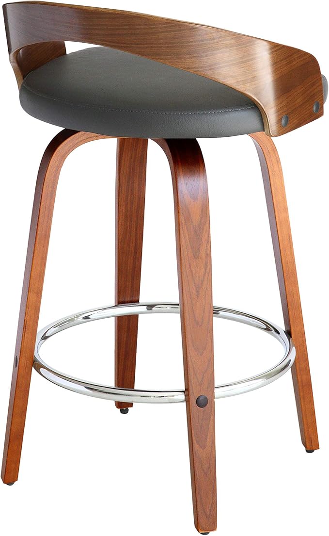 Armen Living Sonia 26" Counter Height Swivel Gray Faux Leather and Walnut Wood - Image 8