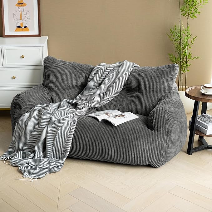 Pamapic Bean Bag Chair, 2 Seat Loveseat Sofa, Ultra Soft Dutch Velvet, Fluffy - Image 3