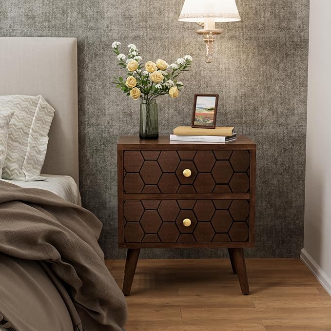 COSIEST Modern End Table w Honeycomb Pattern, Mid-Century Nightstand w Storage - Image 6
