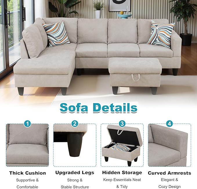 97" Oversized Sectional Couch, L Shaped Couch - Image 4