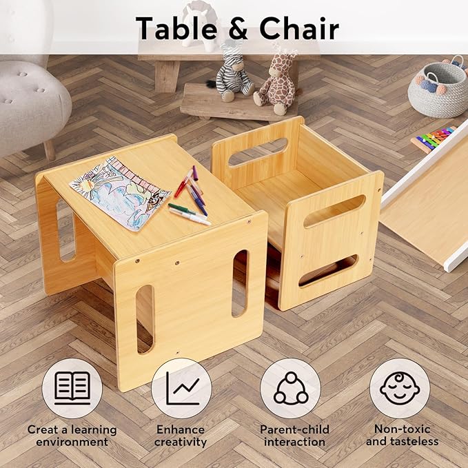 Kids Table and Chair Set, Montessori Weaning Table and Chair, Natural Bamboo - Image 2