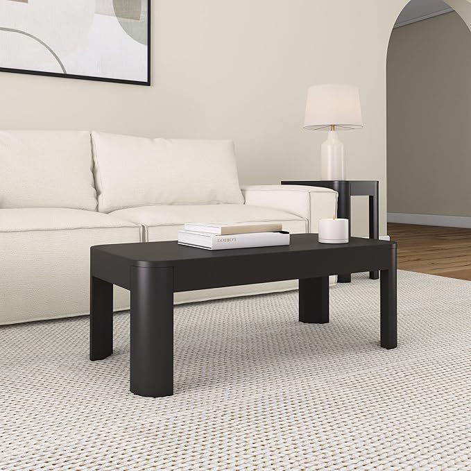 Plank+Beam Small Modern Rounded Coffee Table, 40 Inch, Solid Wood Contemporary - Image 6