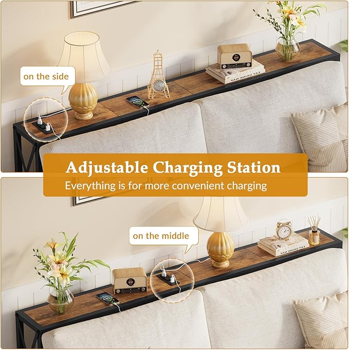 Console Table with Oulets and USB Ports, 55.1" Sofa Table Behind Couch - Image 6