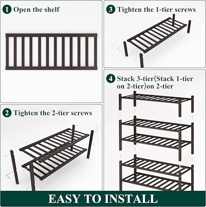 Smiry Shoe Rack, 5 Tier Thick Bamboo Shoe Organizer, Stackable Free Standing - Image 5