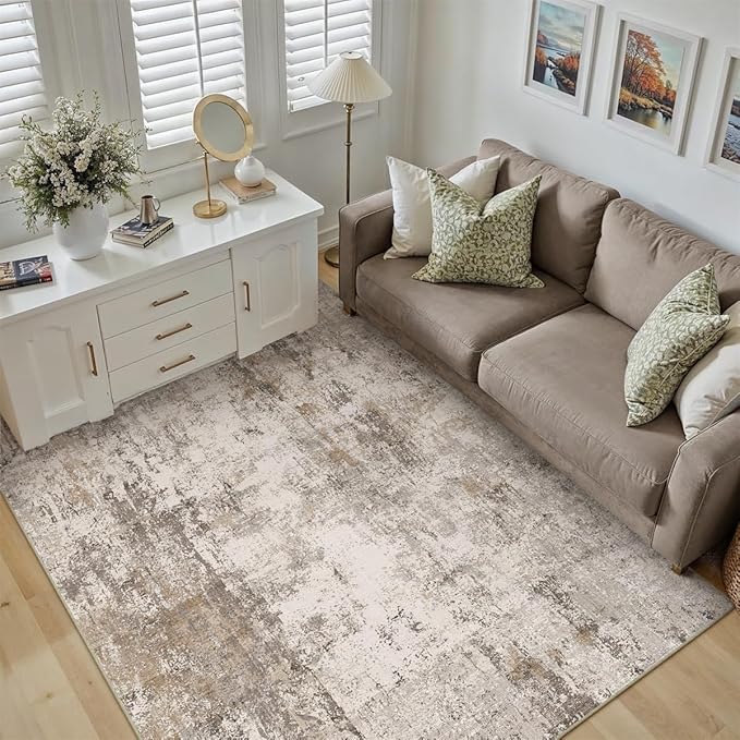 6x9 Washable Area Rug Brown Grey Neutral Abstract Living Room Bedroom Large - Image 5