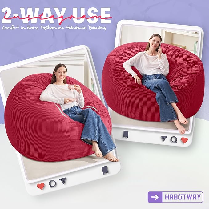 HABUTWAY 5FT Bean Bag Chair, Giant Bean Bag Chairs - Image 3