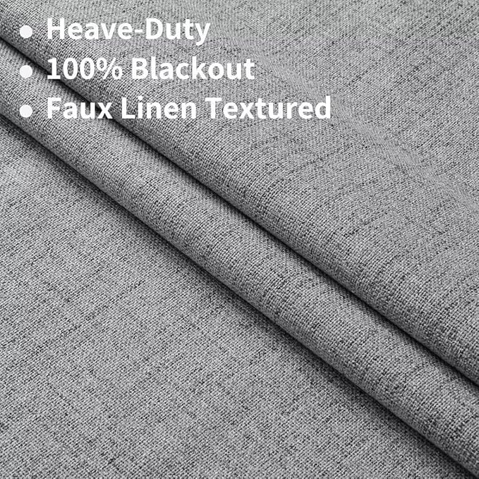 Joydeco Natural Linen Curtains 96 inch Length 2 Panels Set Burg 100% Blackout - Image 2