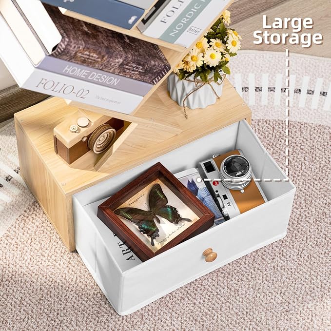 8 Tier Tree Bookshelf with Drawer, Free Standing Wood Bookcase - Image 7