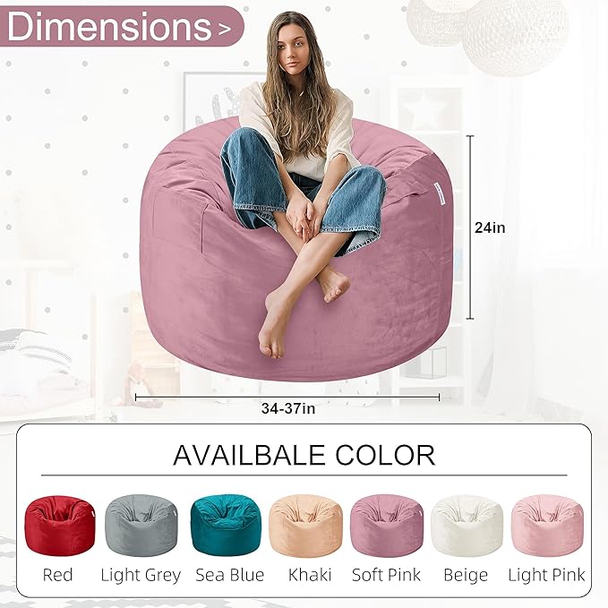 HABUTWAY Bean Bag Chair 3Ft Luxurious Velvet Ultra Soft Fur - Image 3