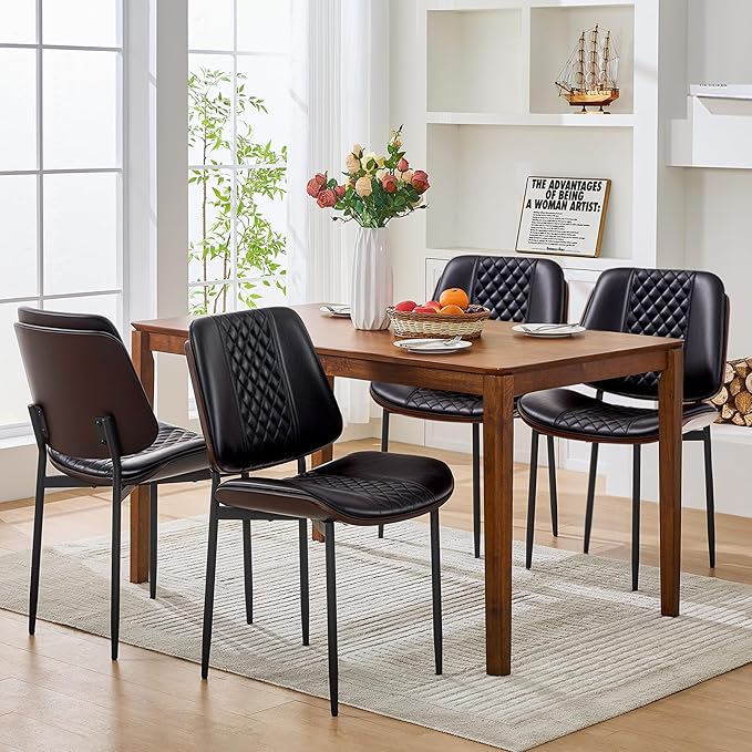 Dining Chairs Set of 4, Upholstered PU Leather Armless Chair, Mid Century by Viroformo