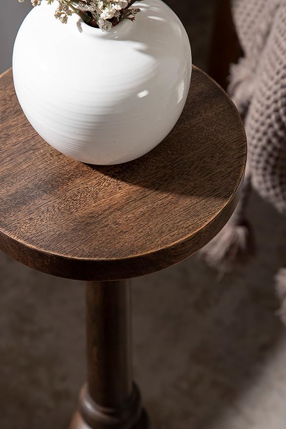 Kate and Laurel Wegner Traditional Wooden Round Drink Table, 8 x 23, Rich Brown - Image 4