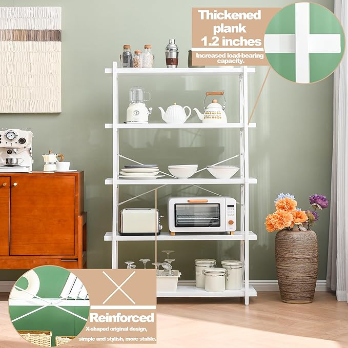 HCHQHS Bookshelf, 5-Tier Industrial Bookcase, Freestanding Tall Bookshelves - Image 5