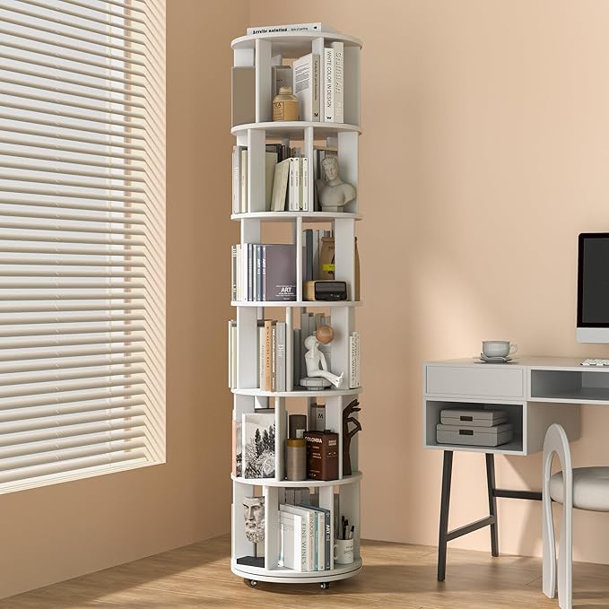 6 Tier Rotating Bookshelf Tower Spinning Bookshelf by IUNVR