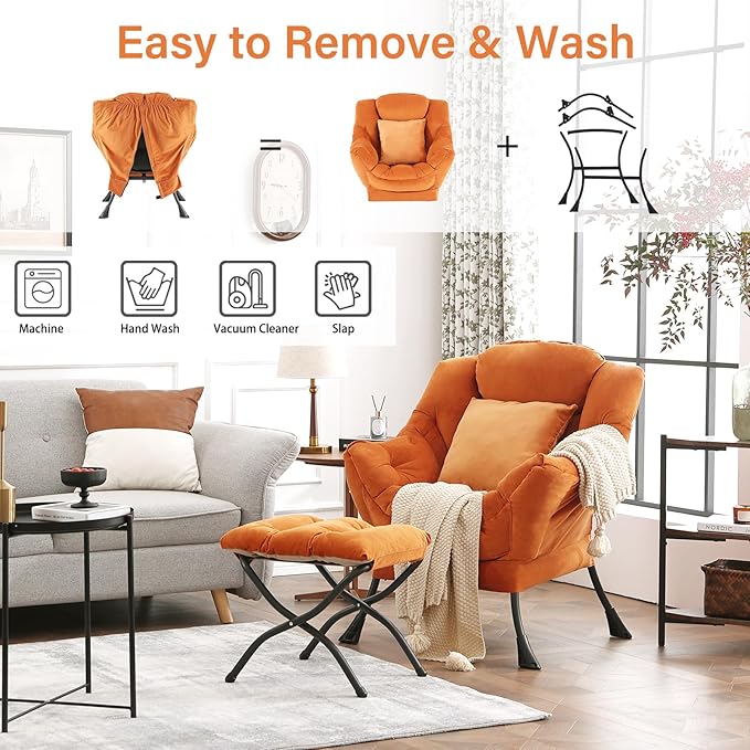 Large Lazy Chair with Ottoman, Accent Reading Chair with a Throw Pillow - Image 6
