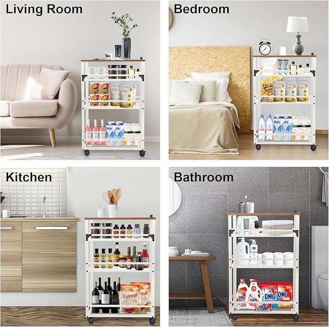 2025 New, Slim Kitchen Storage Cart, 3 Tier Metal Rolling Utility Cart Mesh - Image 5
