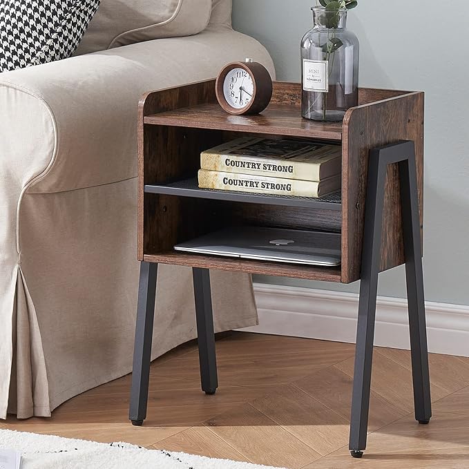 VECELO Nightstand Set of 2, Industrial End Table, Bedside Table - Image 4