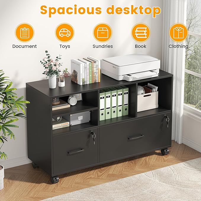 2 Drawer Wood Mobile Large Lateral File Cabinet - Image 6