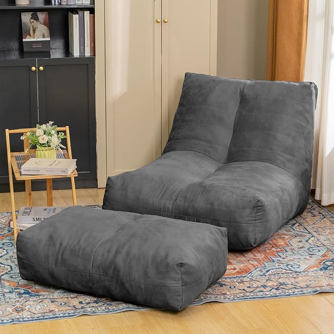 Bean Bag Chair with Ottoman, Comfy Bean Bag Sofa with Memory Foam, Lazy BeanBag by Cvortll