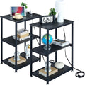 VECELO Tall End Table with Charging Station, Side Table with USB Ports and by VECELO