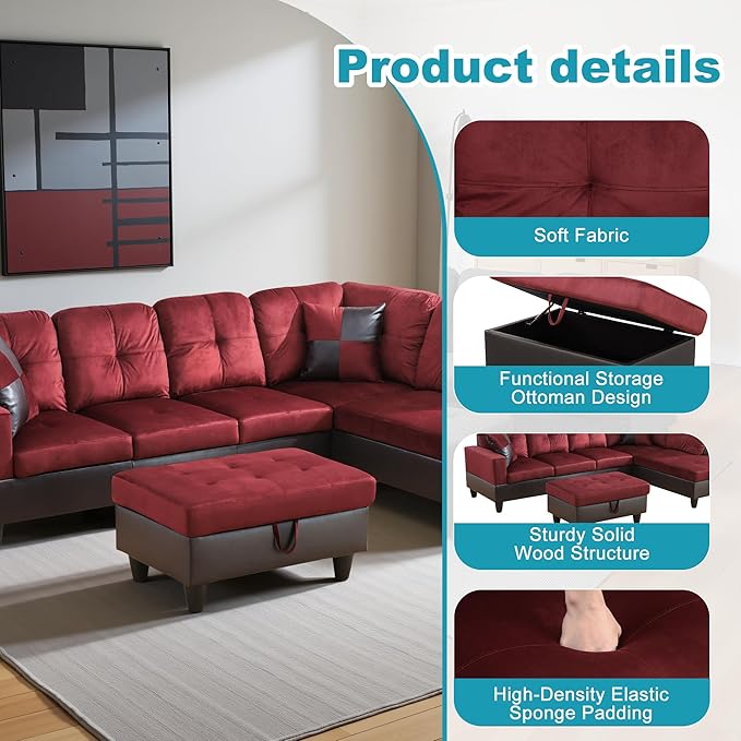 Couches for Living Room Modern L Shaped Couch Comfy Flannel Fabric 3 Pieces - Image 5