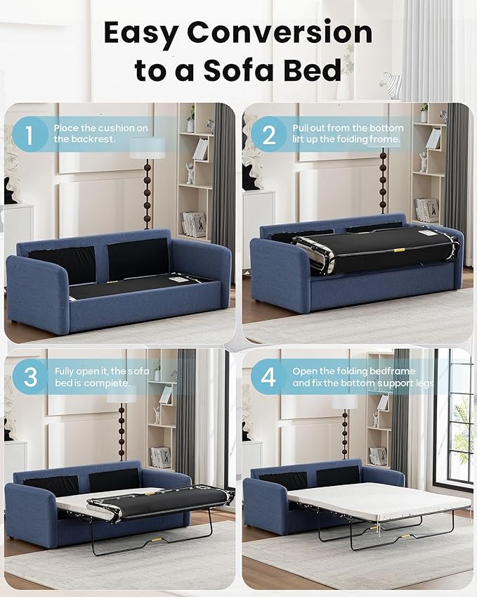 Queen Pull Out Sofa Bed, 2-in-1 Convertible Sleeper Sofa Couch - Image 7