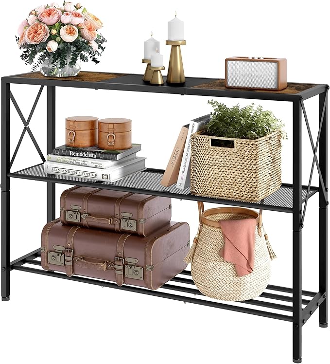 Hoctieon Industrial Console Table, 3 Tier Entryway Table, Hallway Table by Hoctieon